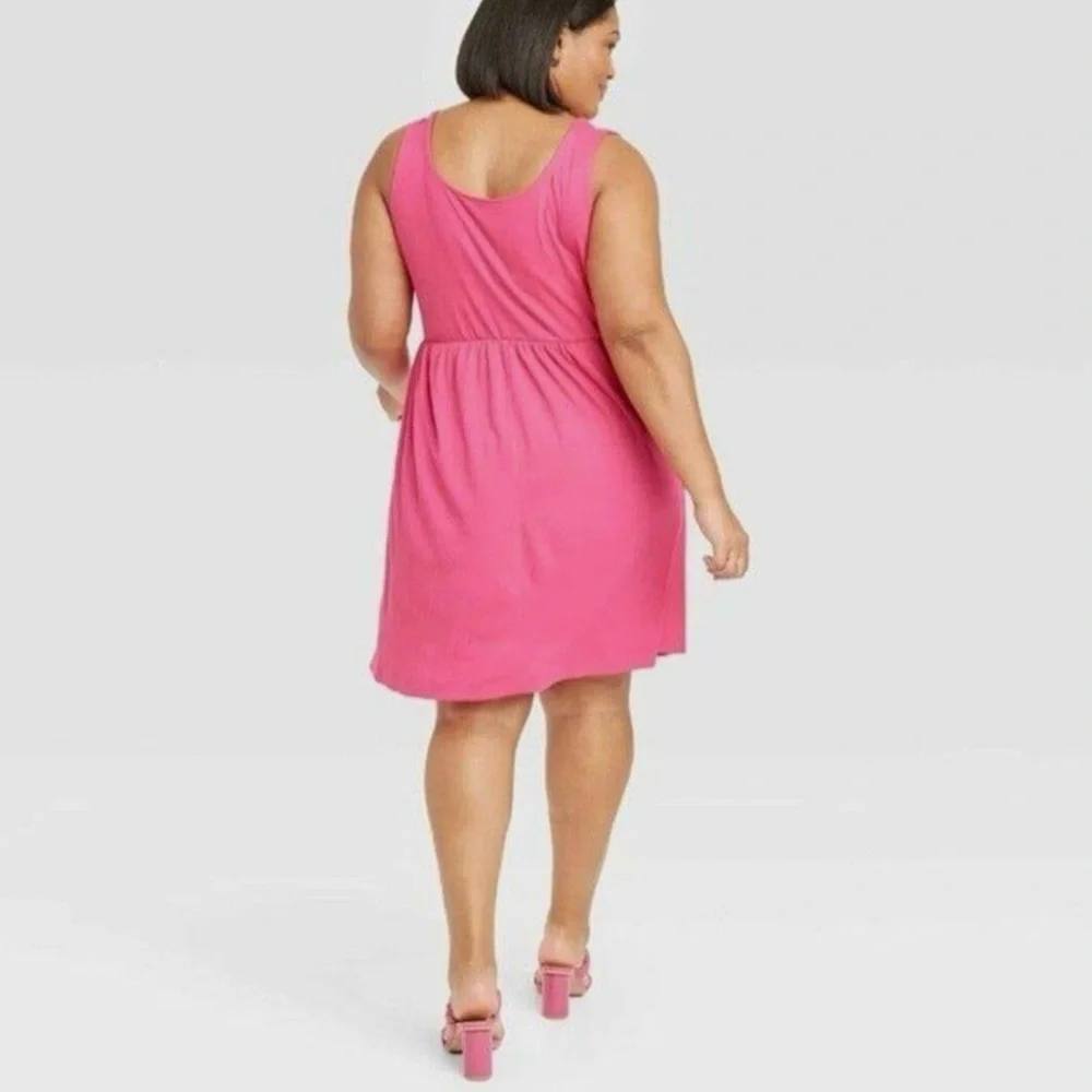 Ava & Viv Babydoll Empire Waist Pullover Dress NWT Pockets Sleeveless Pink Sz 4X - Picture 2 of 9